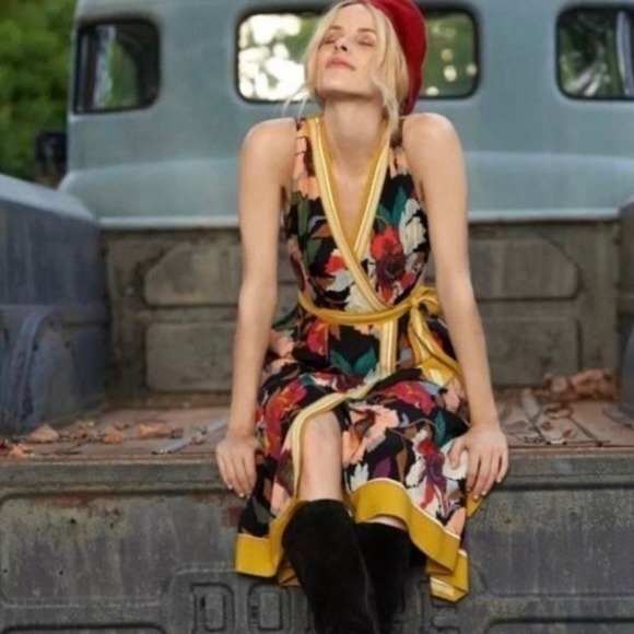 Anthropologie MAEVE Botanica Floral Dress Handkerchief Hem Faux Wrap Size 2 - Picture 6 of 16